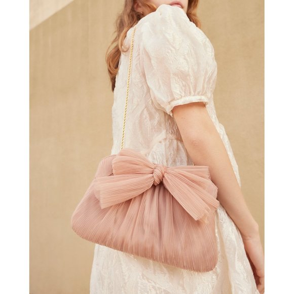 Loeffler Randall Rayne Pleated Bow Gold Clutch